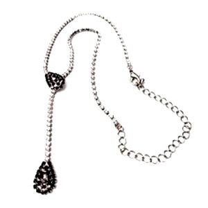 Vintage Dark Silver Metal Chrystals Rhinestone Teardrop Y-Drop Chocker Necklace